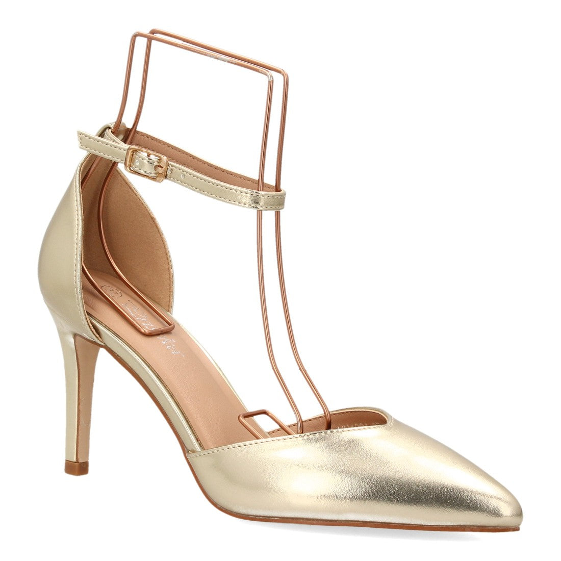Zapatos de Mujer de Punta Fina con Tacón Fino y Pulsera al Tobillo -Oro