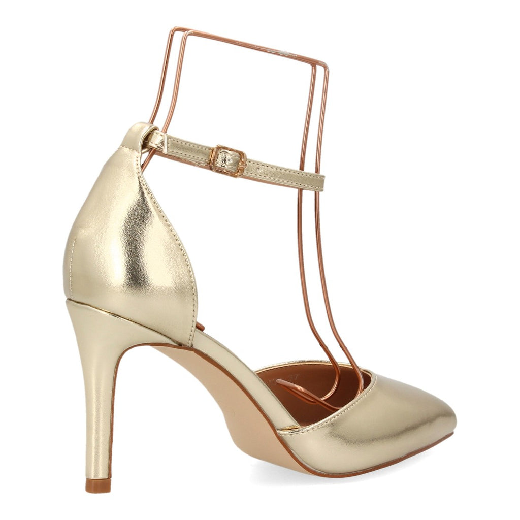 Zapatos de Mujer de Punta Fina con Tacón Fino y Pulsera al Tobillo -Oro
