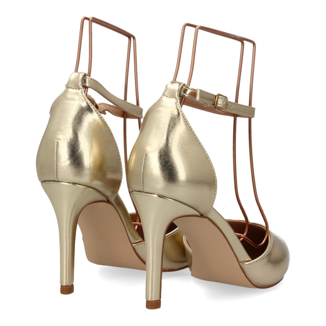 Zapatos de Mujer de Punta Fina con Tacón Fino y Pulsera al Tobillo -Oro