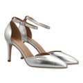 Zapatos de Mujer de Punta Fina con Tacón Fino y Pulsera al Tobillo -Plata