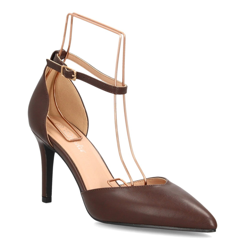 Zapatos de Mujer de Punta Fina con Tacón Fino y Pulsera al Tobillo -Marron