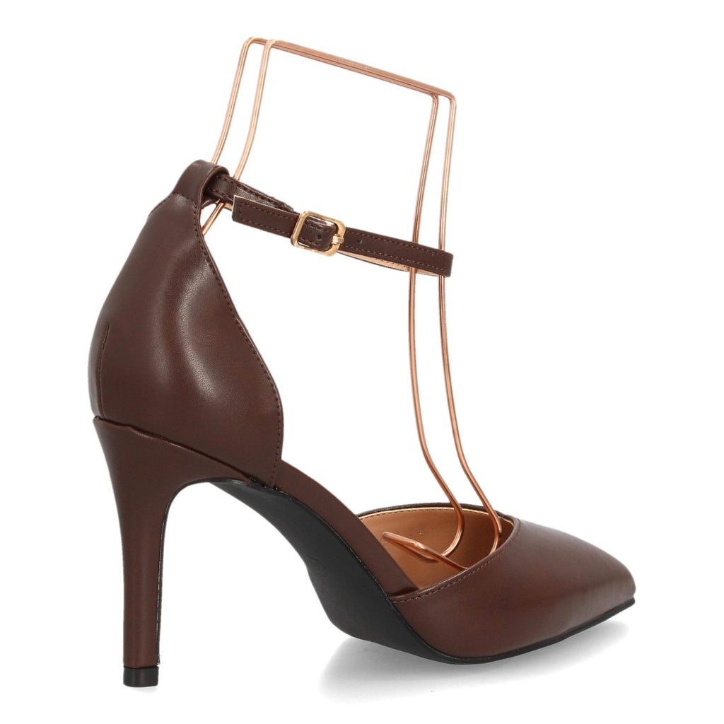 Zapatos de Mujer de Punta Fina con Tacón Fino y Pulsera al Tobillo -Marron