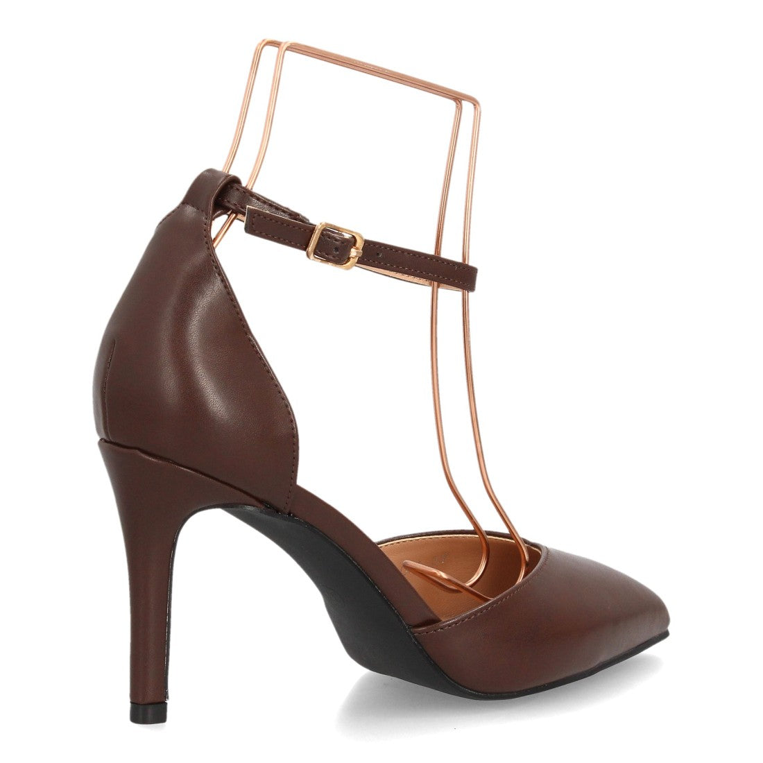 Zapatos de Mujer de Punta Fina con Tacón Fino y Pulsera al Tobillo -Marron