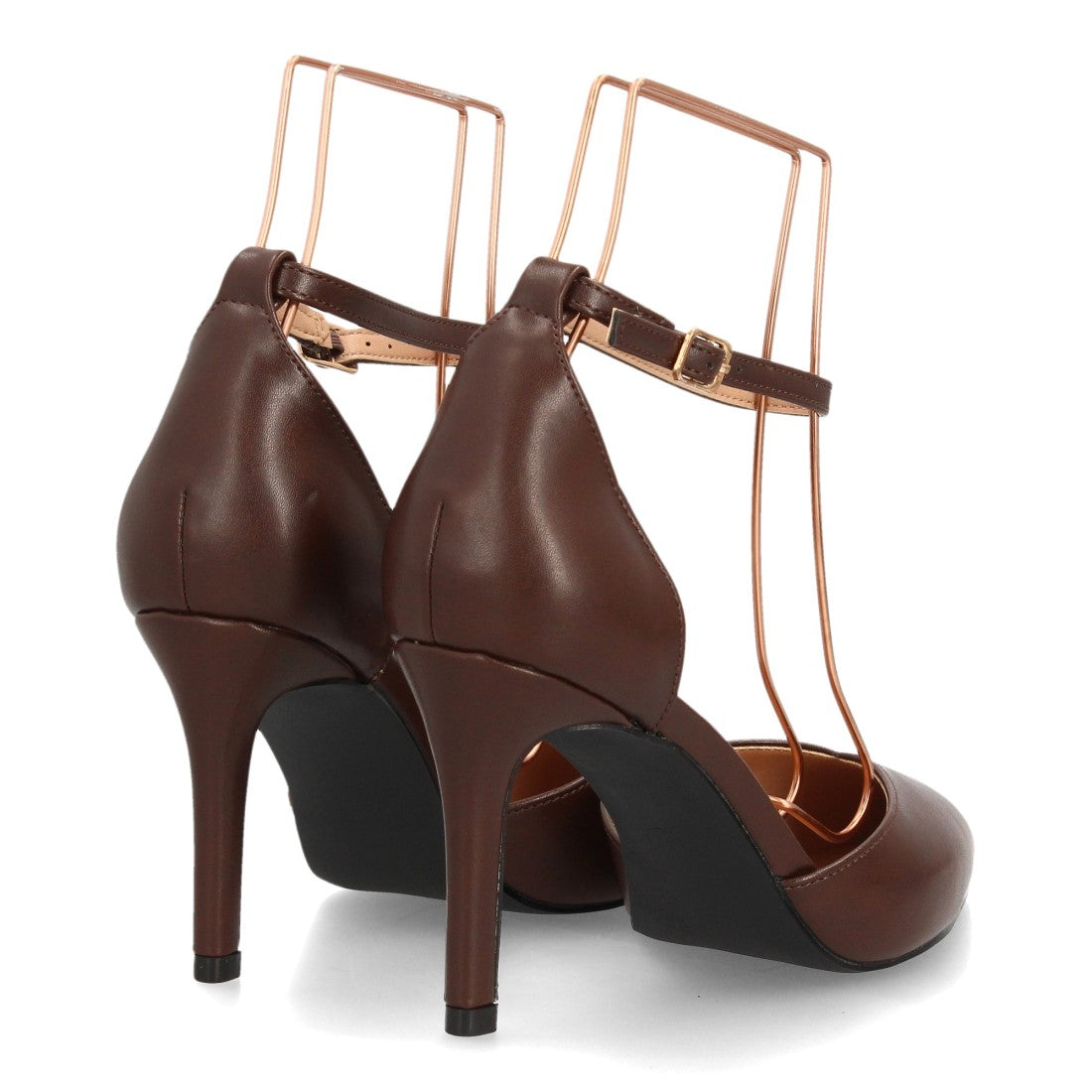 Zapatos de Mujer de Punta Fina con Tacón Fino y Pulsera al Tobillo -Marron