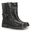 Botas de Mujer de Caña Media Estilo Motero con Hebilla y Cremallera -Negro