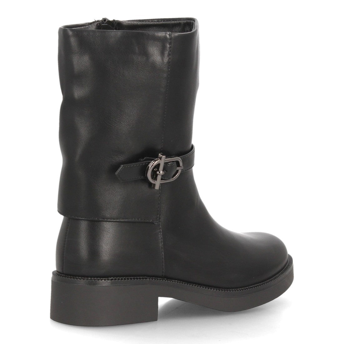 Botas de Mujer de Caña Media Estilo Motero con Hebilla y Cremallera -Negro