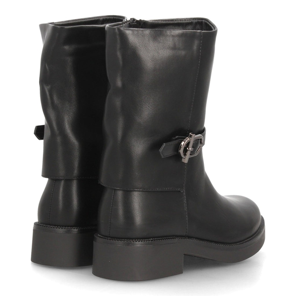 Botas de Mujer de Caña Media Estilo Motero con Hebilla y Cremallera -Negro