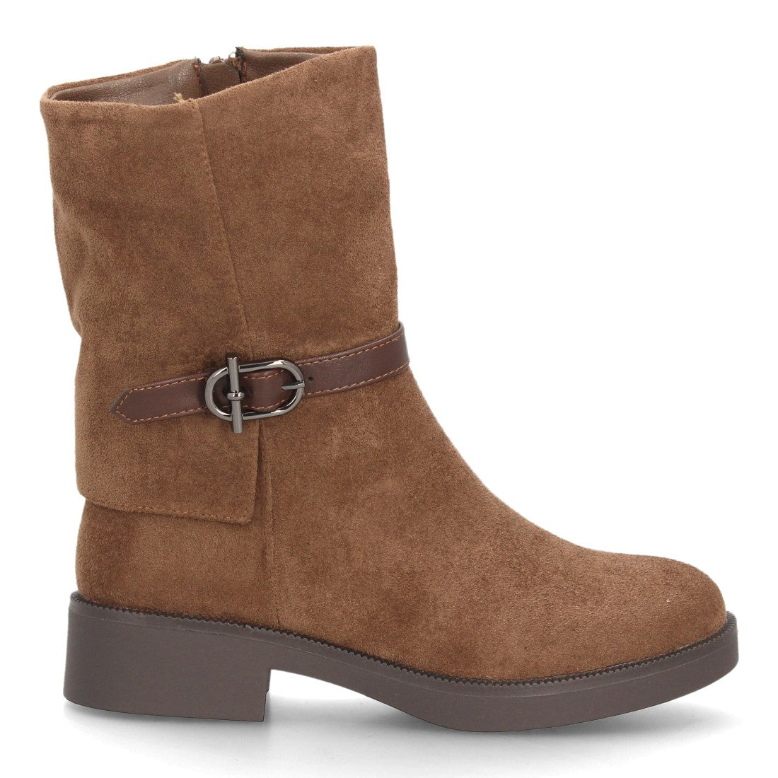Botas de Mujer de Caña Media Estilo Motero con Hebilla y Cremallera -Kaki