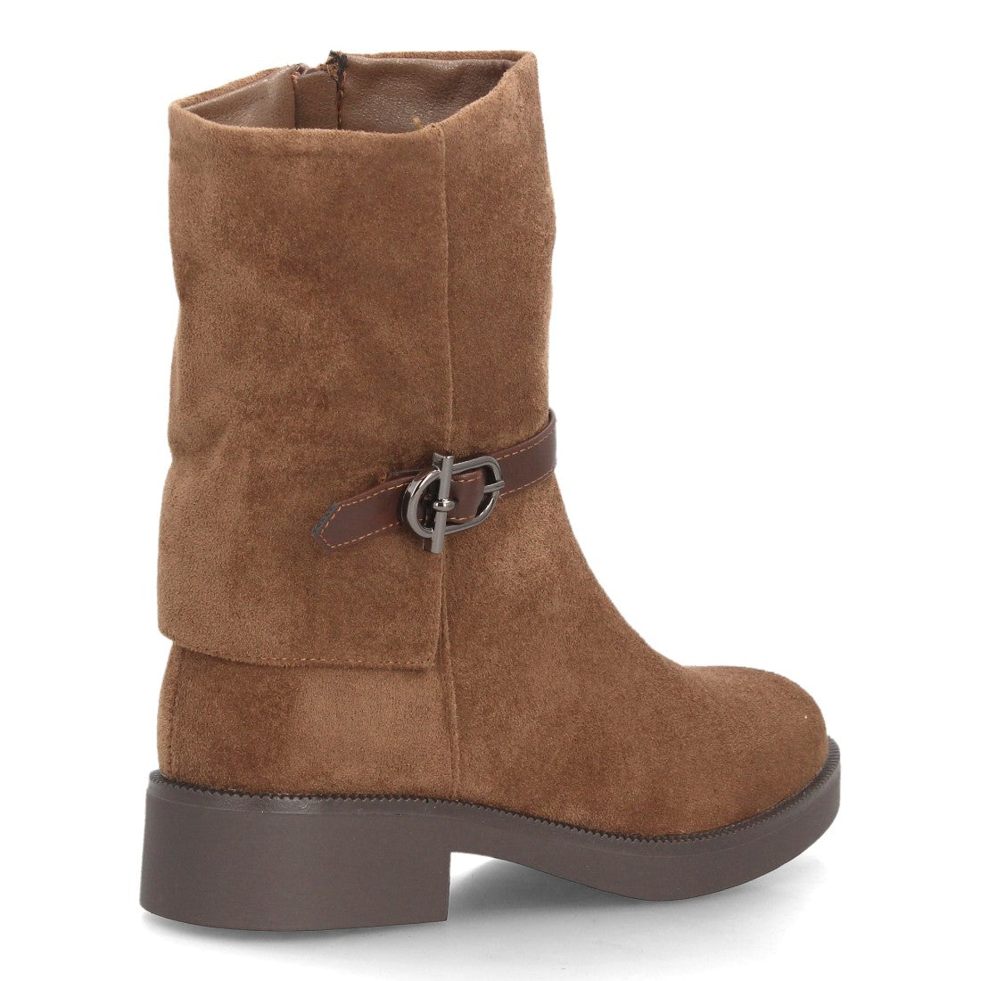 Botas de Mujer de Caña Media Estilo Motero con Hebilla y Cremallera -Kaki