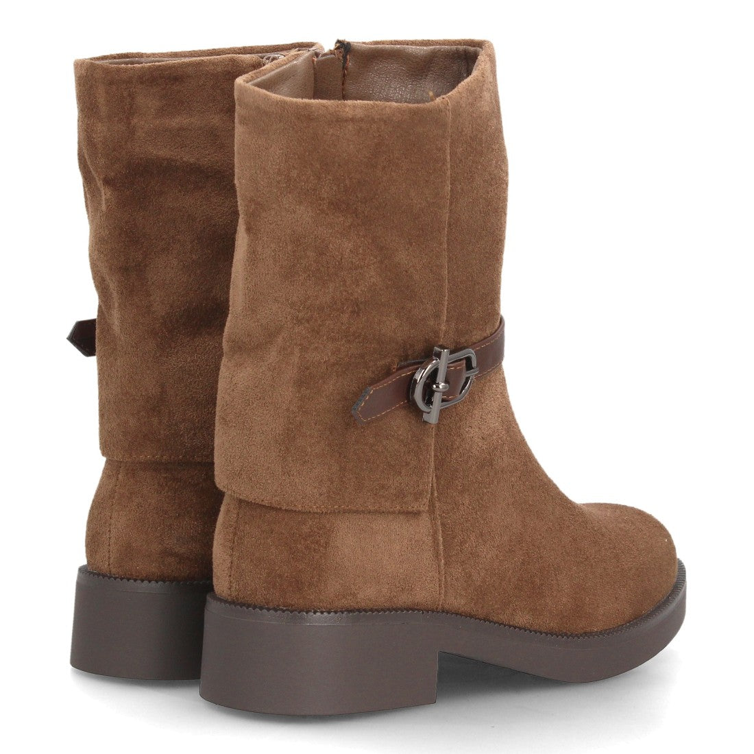 Botas de Mujer de Caña Media Estilo Motero con Hebilla y Cremallera -Kaki