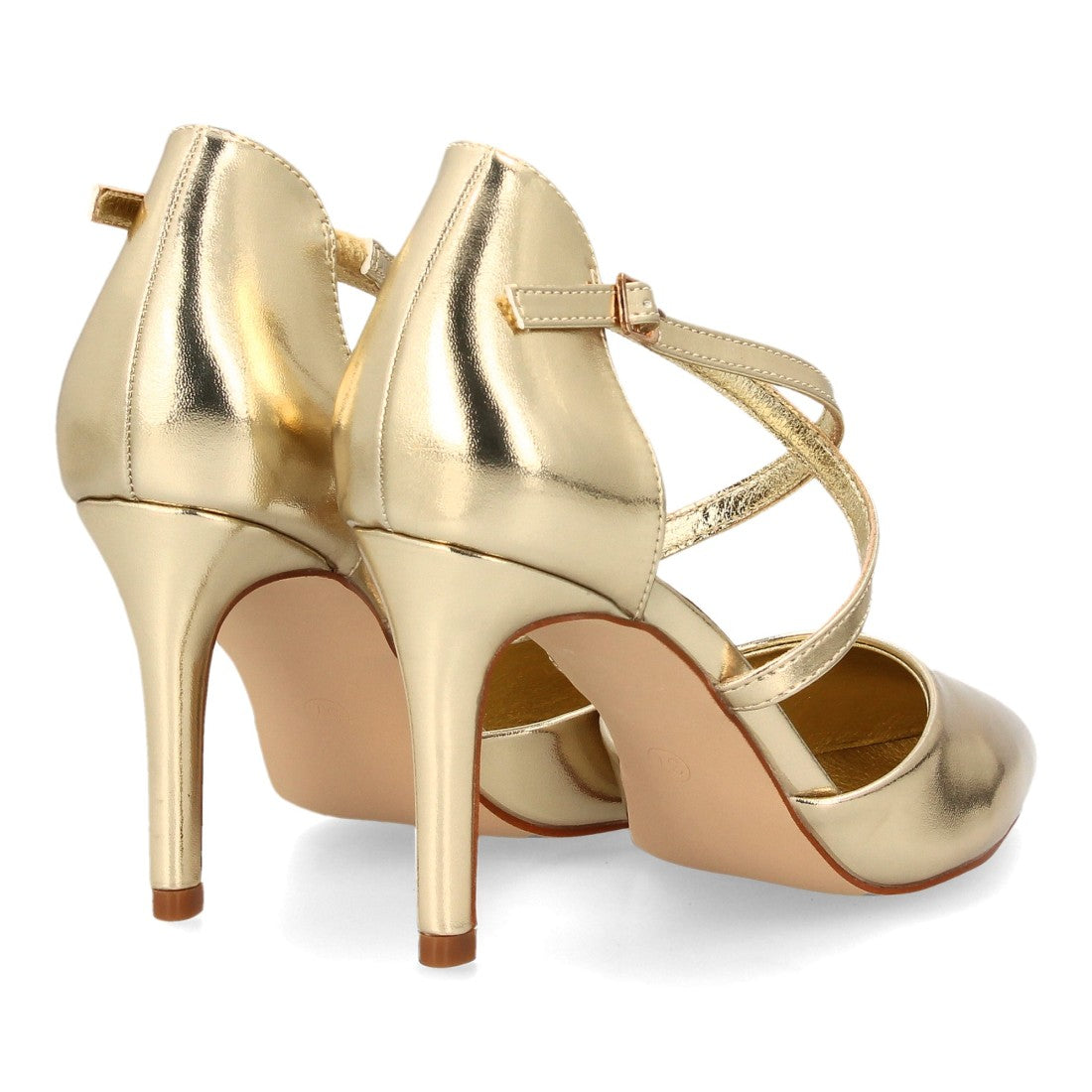 Zapatos de Tacón de Mujer con Tiras Cruzadas y Hebilla al Tobillo -Oro