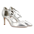 Zapatos de Tacón de Mujer con Tiras Cruzadas y Hebilla al Tobillo -Plata
