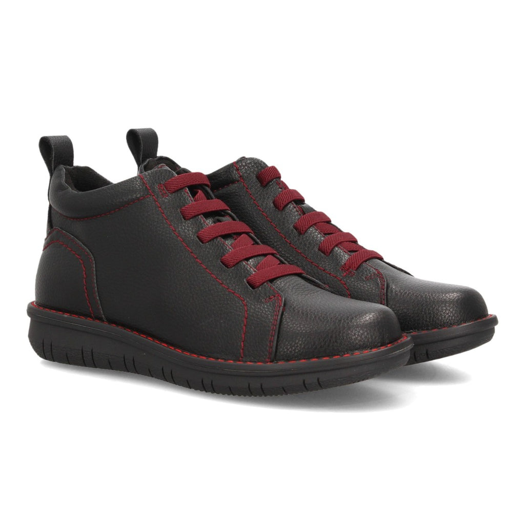 Botines de Mujer con Cordones Elásticos, Cremallera y Costuras Decorativas -Negro