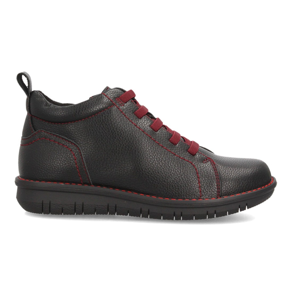 Botines de Mujer con Cordones Elásticos, Cremallera y Costuras Decorativas -Negro
