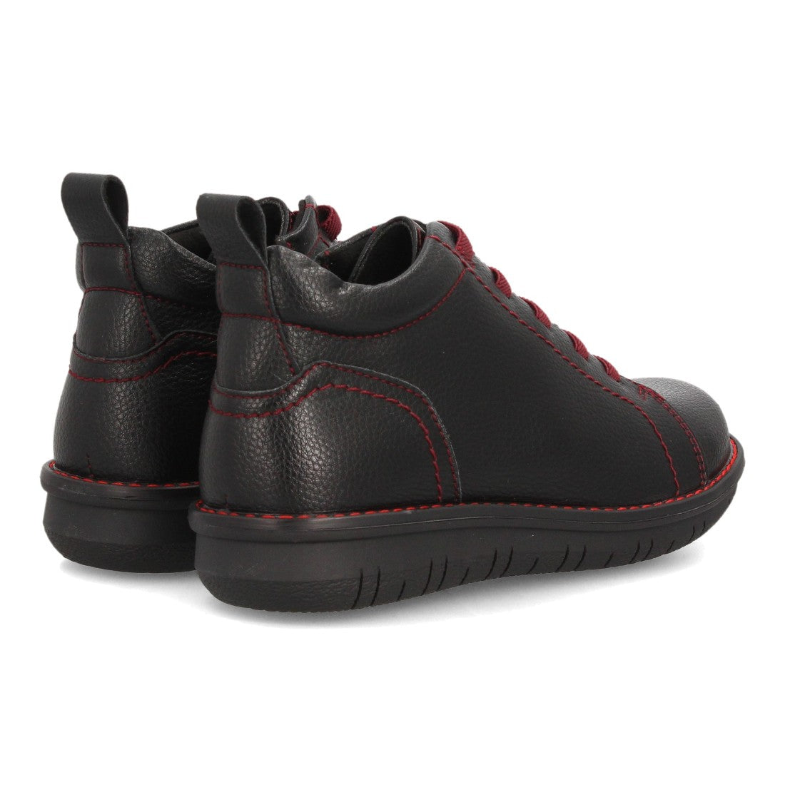 Botines de Mujer con Cordones Elásticos, Cremallera y Costuras Decorativas -Negro