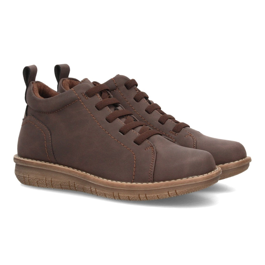 Botines de Mujer con Cordones Elásticos, Cremallera y Costuras Decorativas -Marron