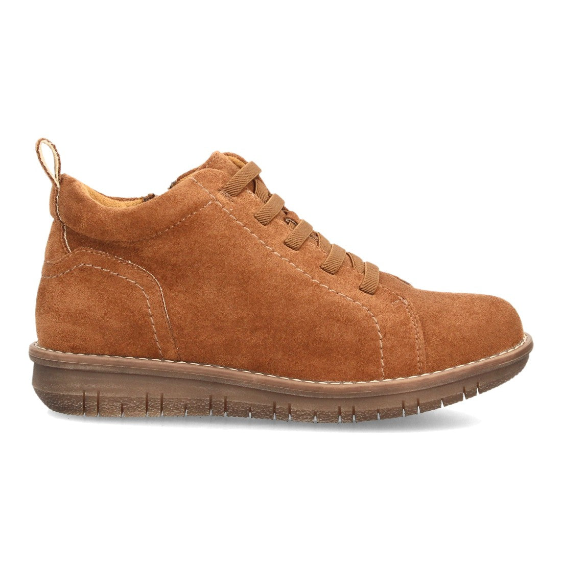 Botines de Mujer con Cordones Elásticos, Cremallera y Costuras Decorativas -Camel