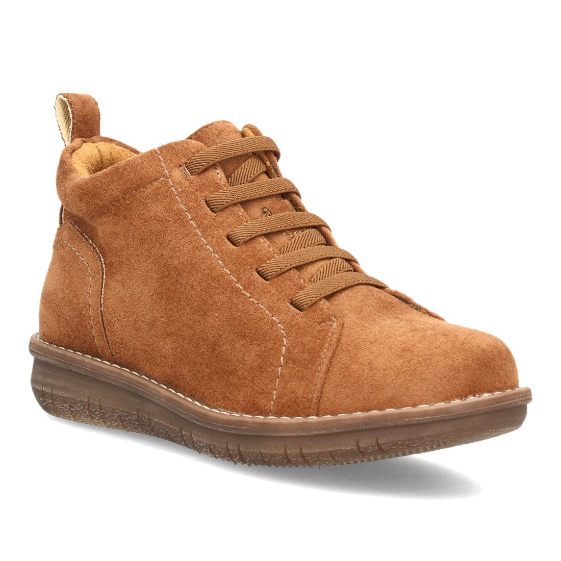 Botines de Mujer con Cordones Elásticos, Cremallera y Costuras Decorativas -Camel