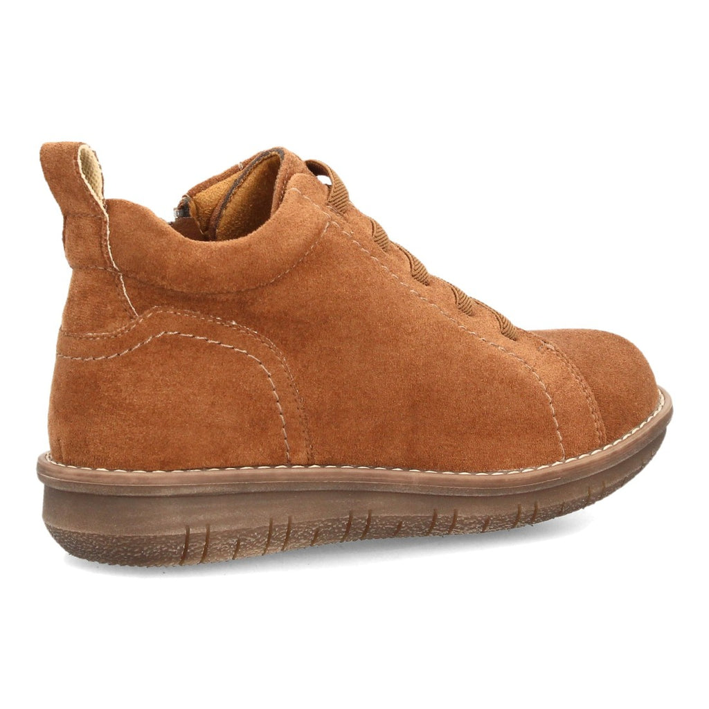 Botines de Mujer con Cordones Elásticos, Cremallera y Costuras Decorativas -Camel
