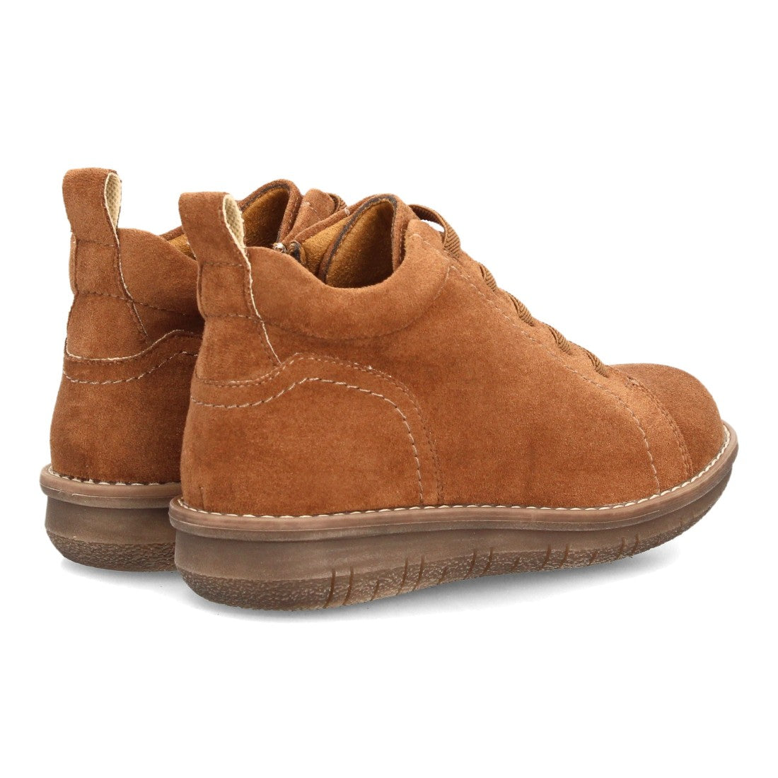Botines de Mujer con Cordones Elásticos, Cremallera y Costuras Decorativas -Camel