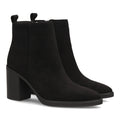 Botines de Mujer Efecto Ante con Tacón Alto y Ancho y Punta Fina -Negro