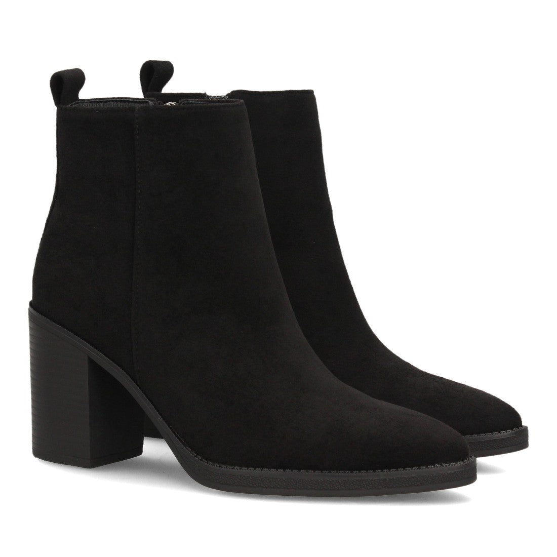 Botines de Mujer Efecto Ante con Tacón Alto y Ancho y Punta Fina -Negro