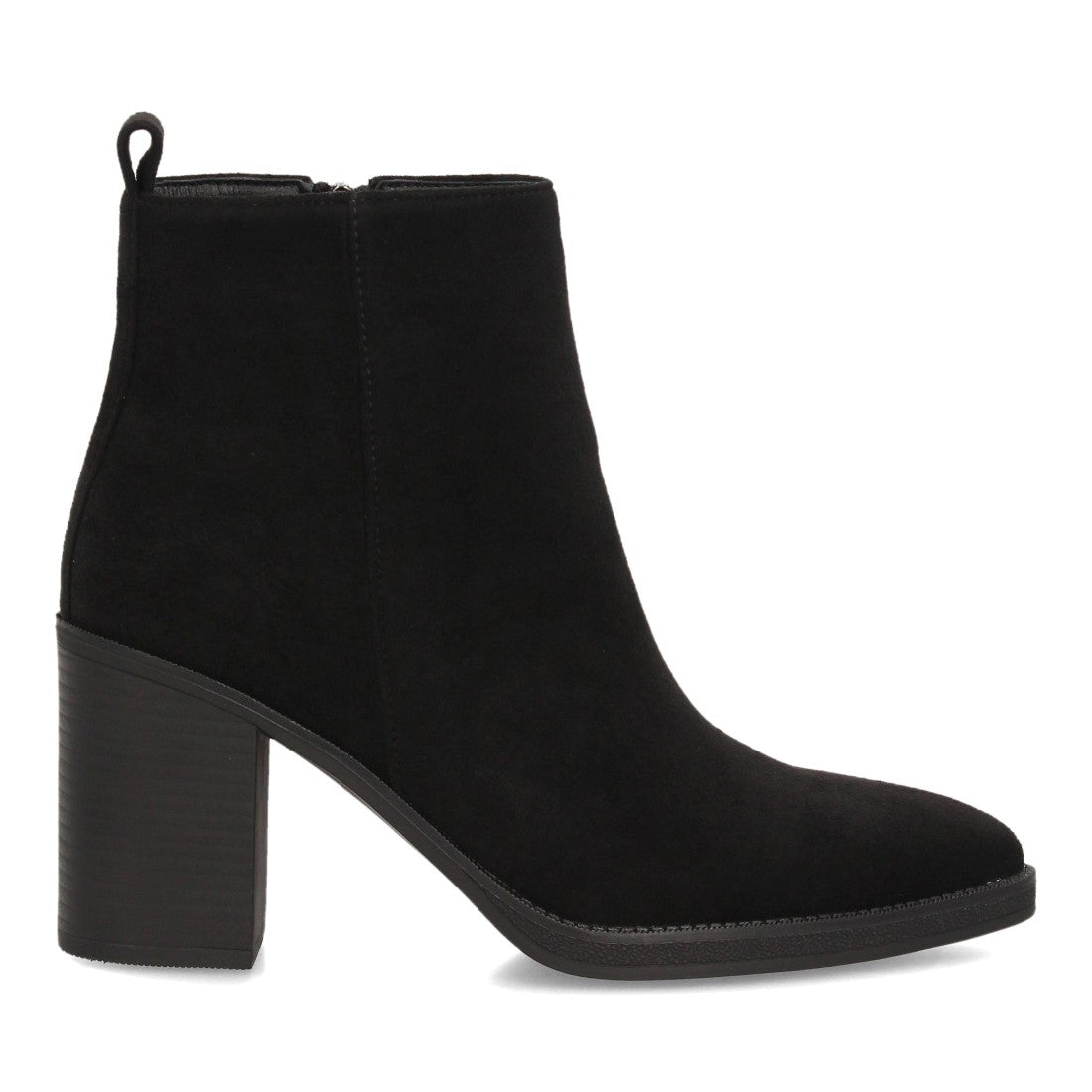 Botines de Mujer Efecto Ante con Tacón Alto y Ancho y Punta Fina -Negro
