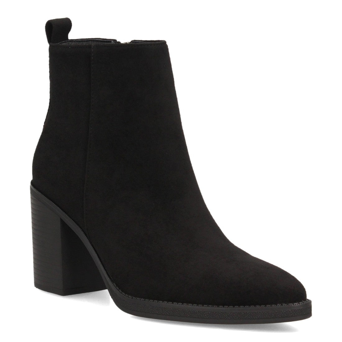 Botines de Mujer Efecto Ante con Tacón Alto y Ancho y Punta Fina -Negro