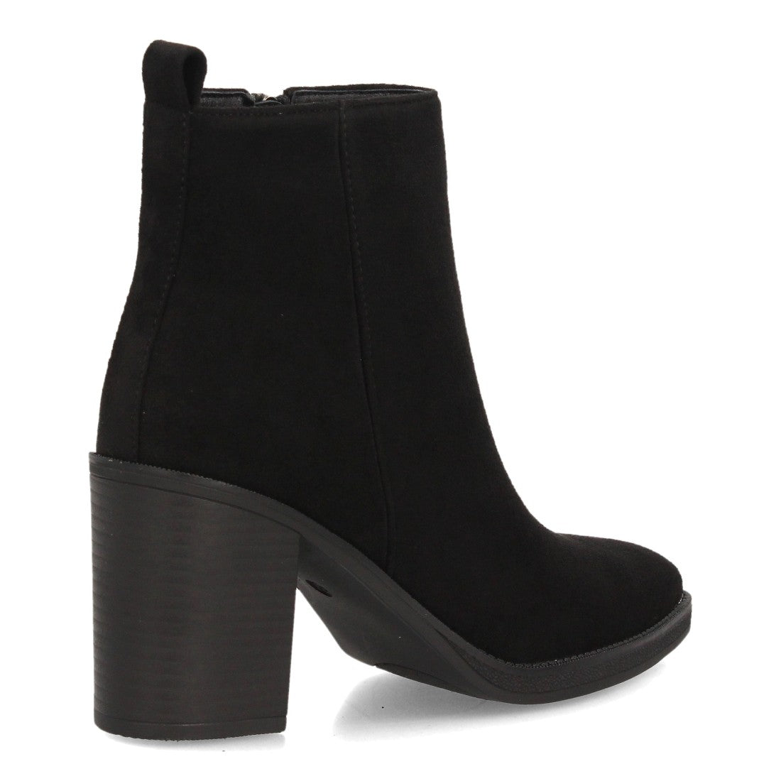 Botines de Mujer Efecto Ante con Tacón Alto y Ancho y Punta Fina -Negro