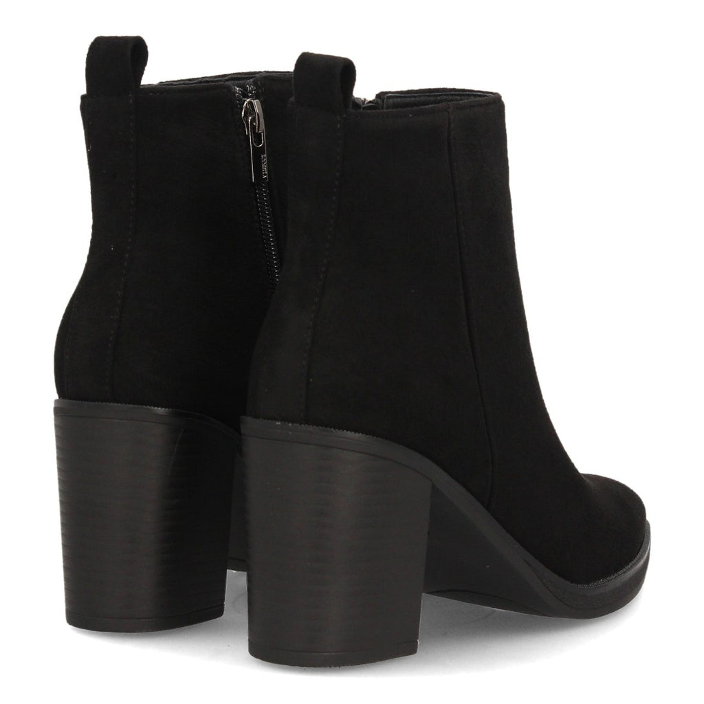 Botines de Mujer Efecto Ante con Tacón Alto y Ancho y Punta Fina -Negro
