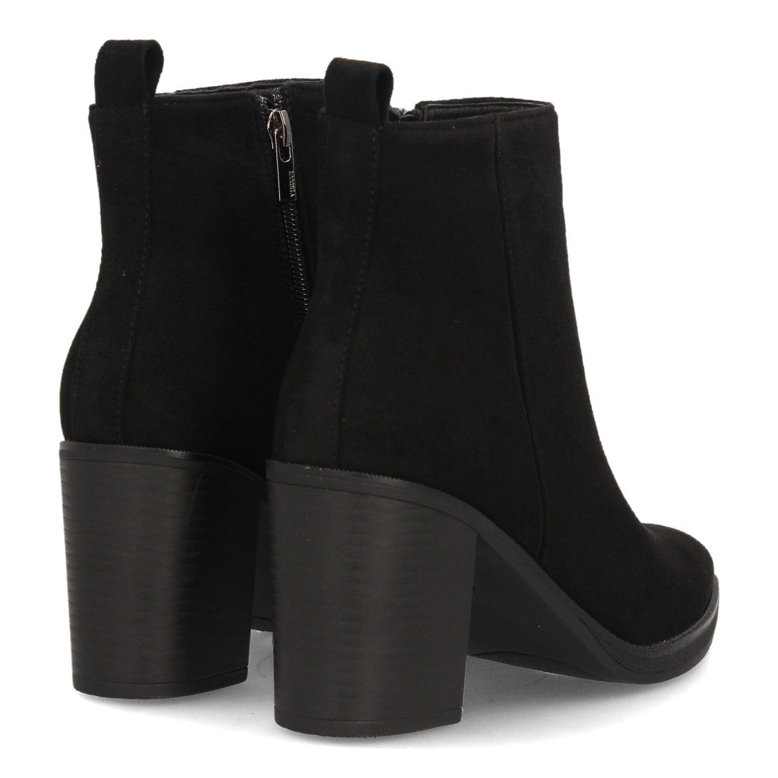 Botines de Mujer Efecto Ante con Tacón Alto y Ancho y Punta Fina -Negro