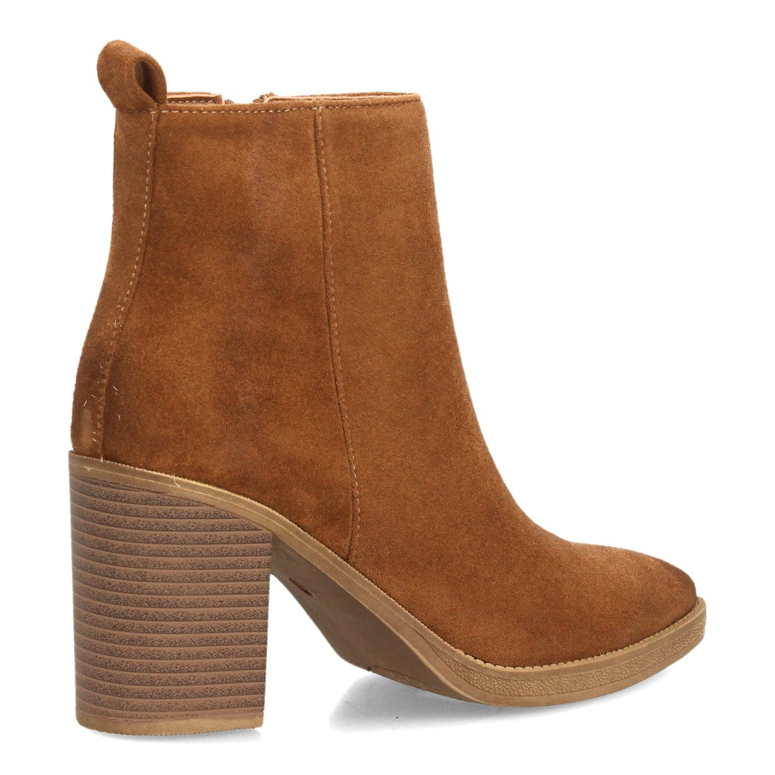 Botines de Mujer Efecto Ante con Tacón Alto y Ancho y Punta Fina -Camel