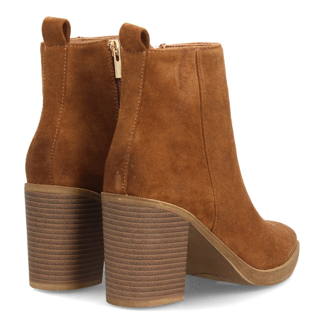 Botines de Mujer Efecto Ante con Tacón Alto y Ancho y Punta Fina -Camel