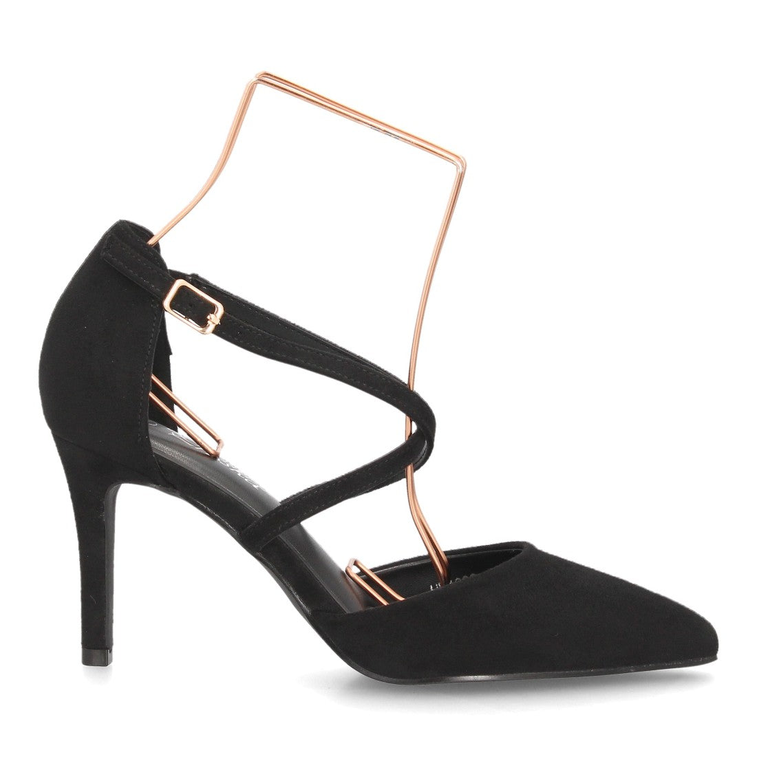 Zapatos de Tacón de Mujer con Tiras Cruzadas y Hebilla al Tobillo -Negro
