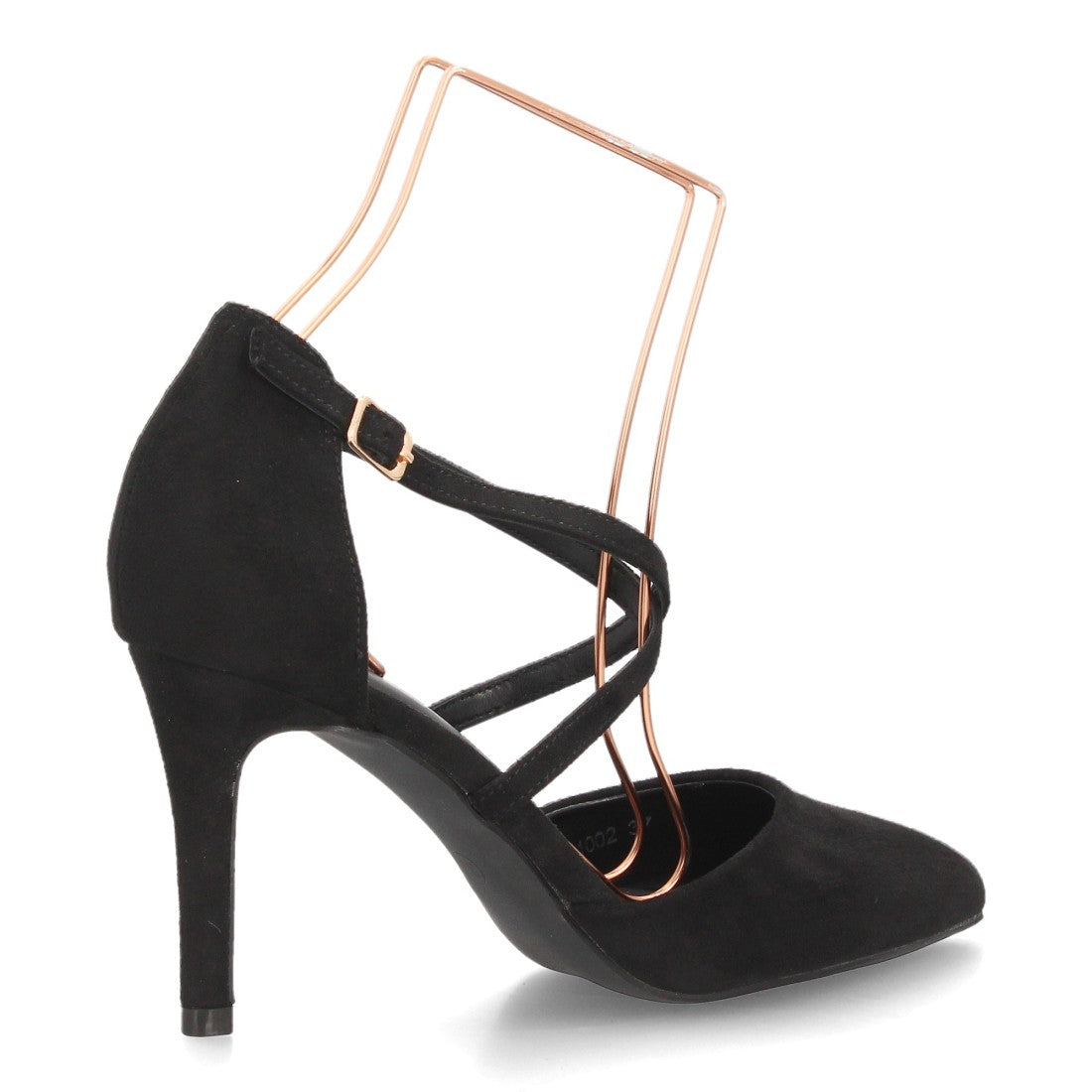 Zapatos de Tacón de Mujer con Tiras Cruzadas y Hebilla al Tobillo -Negro