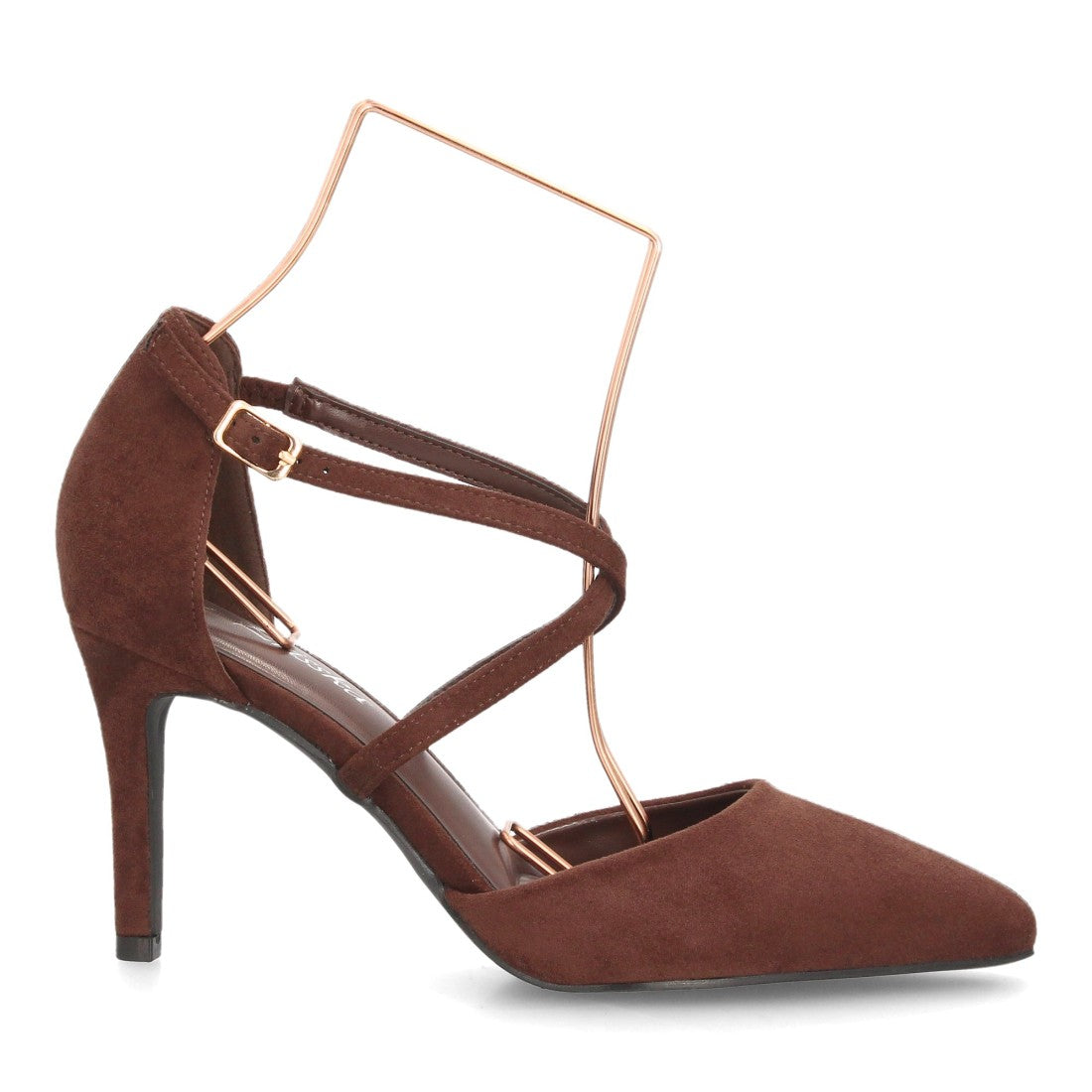 Zapatos de Tacón de Mujer con Tiras Cruzadas y Hebilla al Tobillo -Marron