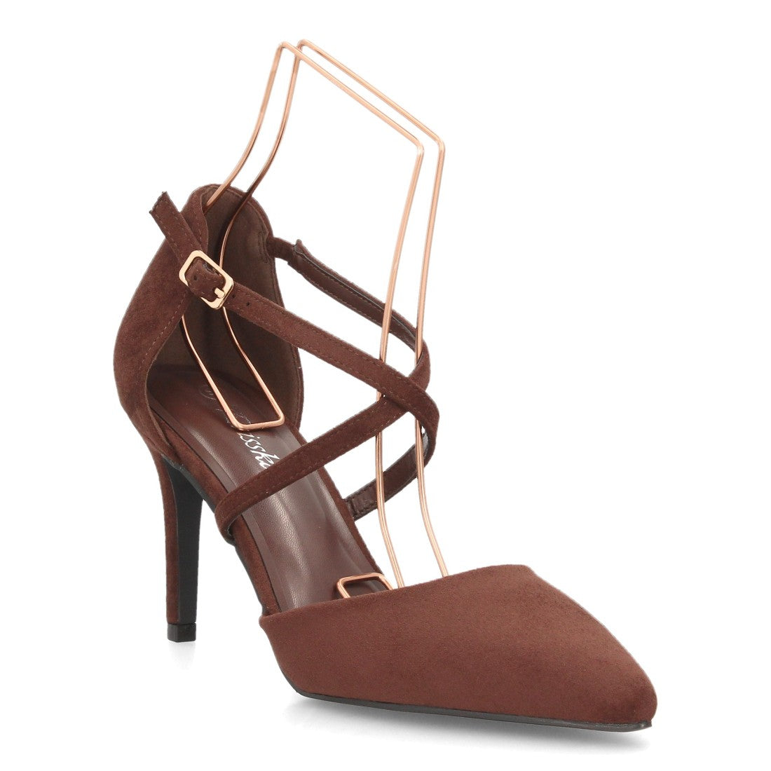 Zapatos de Tacón de Mujer con Tiras Cruzadas y Hebilla al Tobillo -Marron