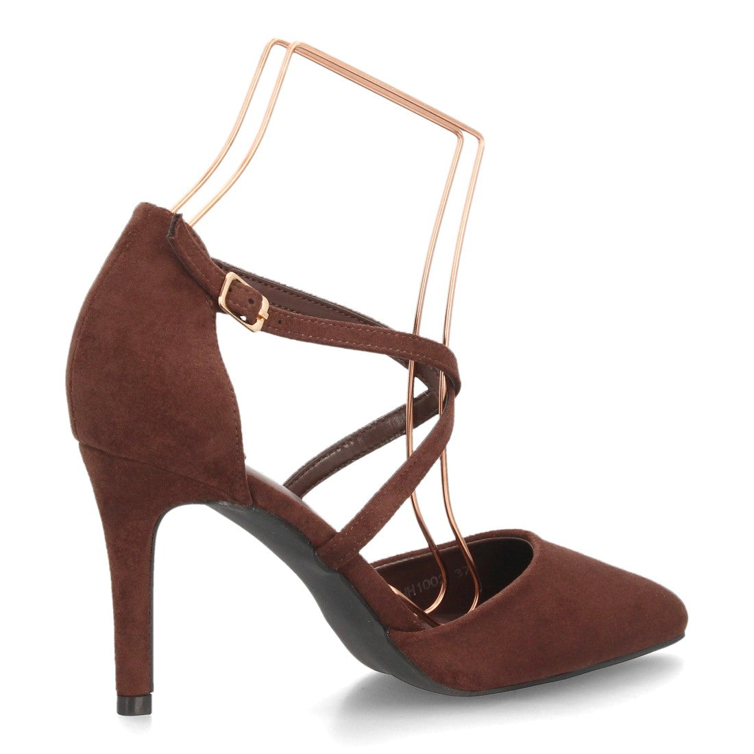 Zapatos de Tacón de Mujer con Tiras Cruzadas y Hebilla al Tobillo -Marron
