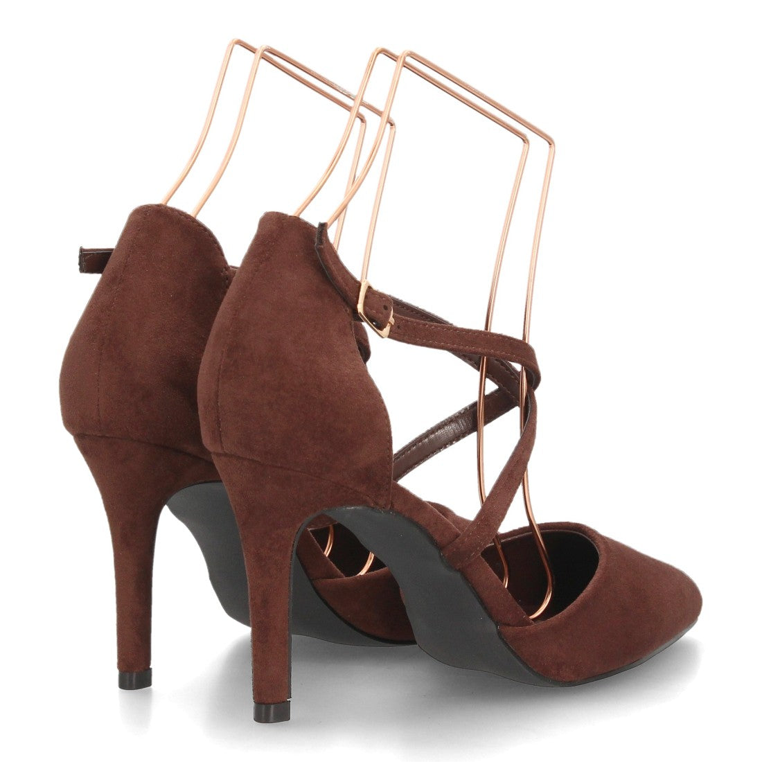 Zapatos de Tacón de Mujer con Tiras Cruzadas y Hebilla al Tobillo -Marron