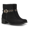 Botines Casual de Mujer con Tira, Hebilla y Ojales Decorativos -Negro