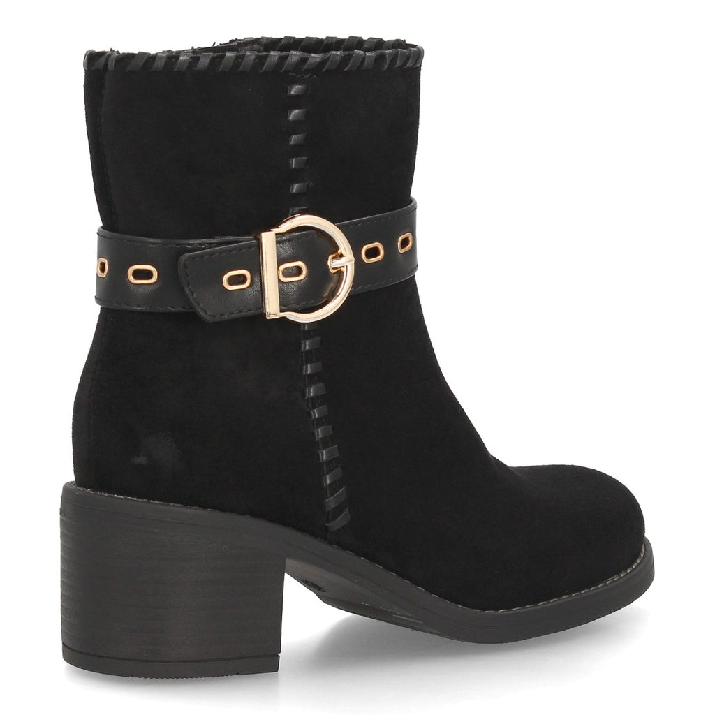 Botines Casual de Mujer con Tira, Hebilla y Ojales Decorativos -Negro