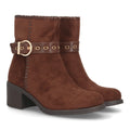 Botines Casual de Mujer con Tira, Hebilla y Ojales Decorativos -Marron
