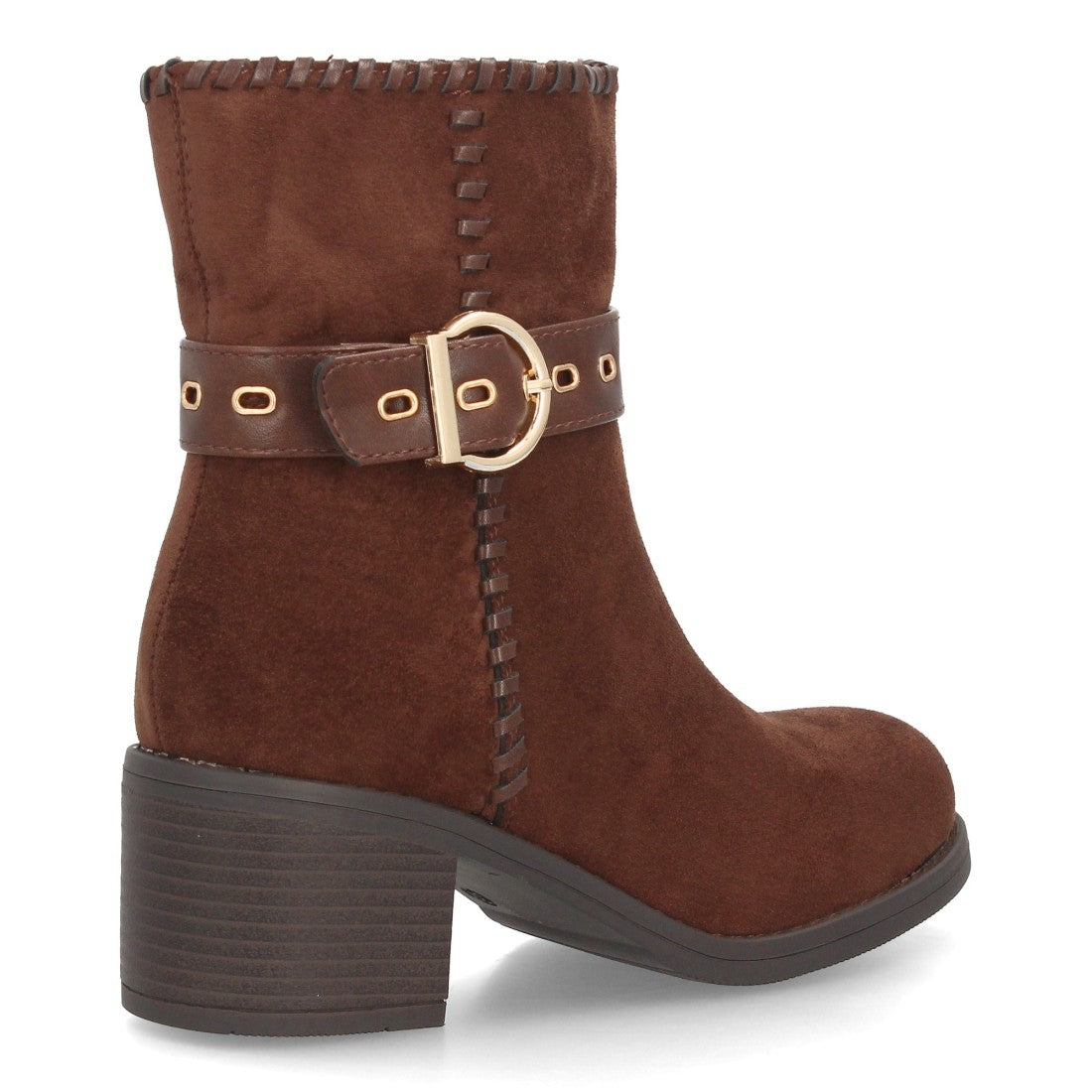 Botines Casual de Mujer con Tira, Hebilla y Ojales Decorativos -Marron