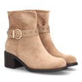 Botines Casual de Mujer con Tira, Hebilla y Ojales Decorativos -Kaki