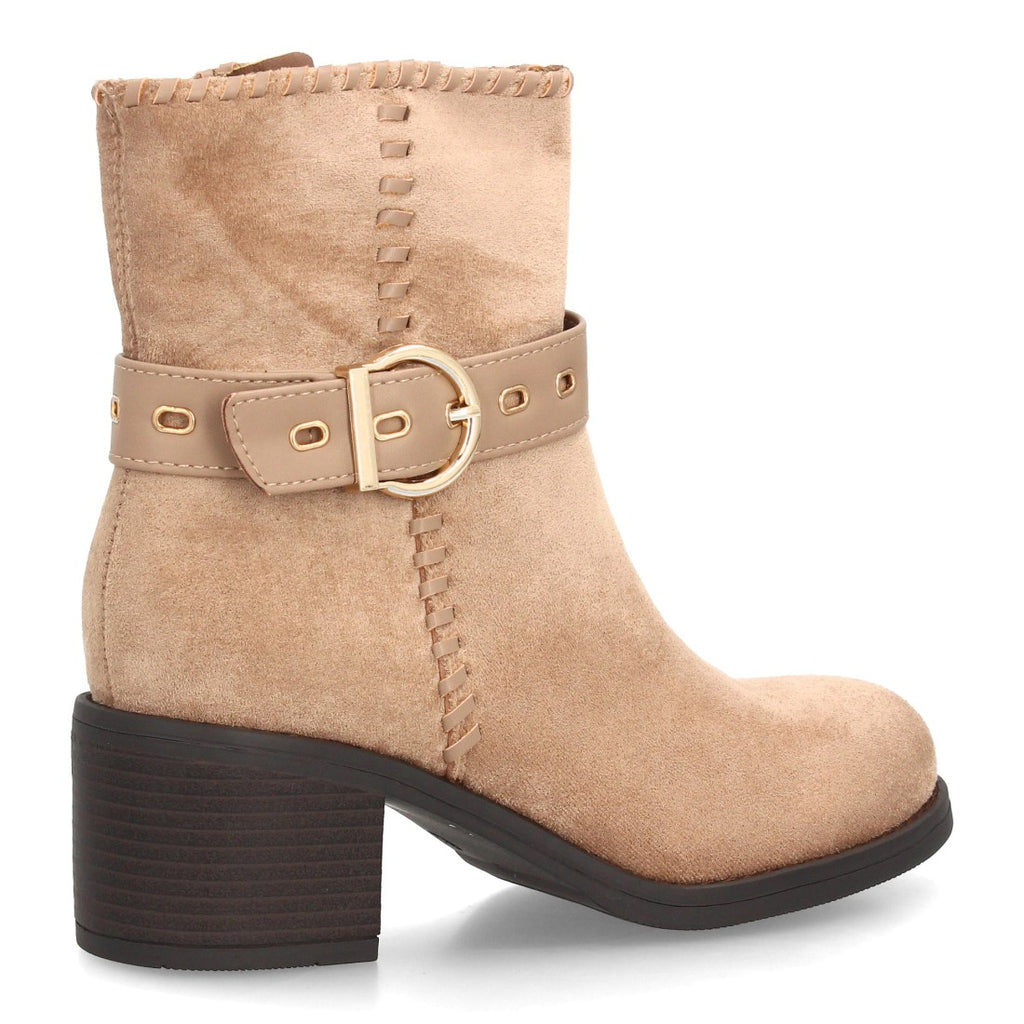 Botines Casual de Mujer con Tira, Hebilla y Ojales Decorativos -Kaki