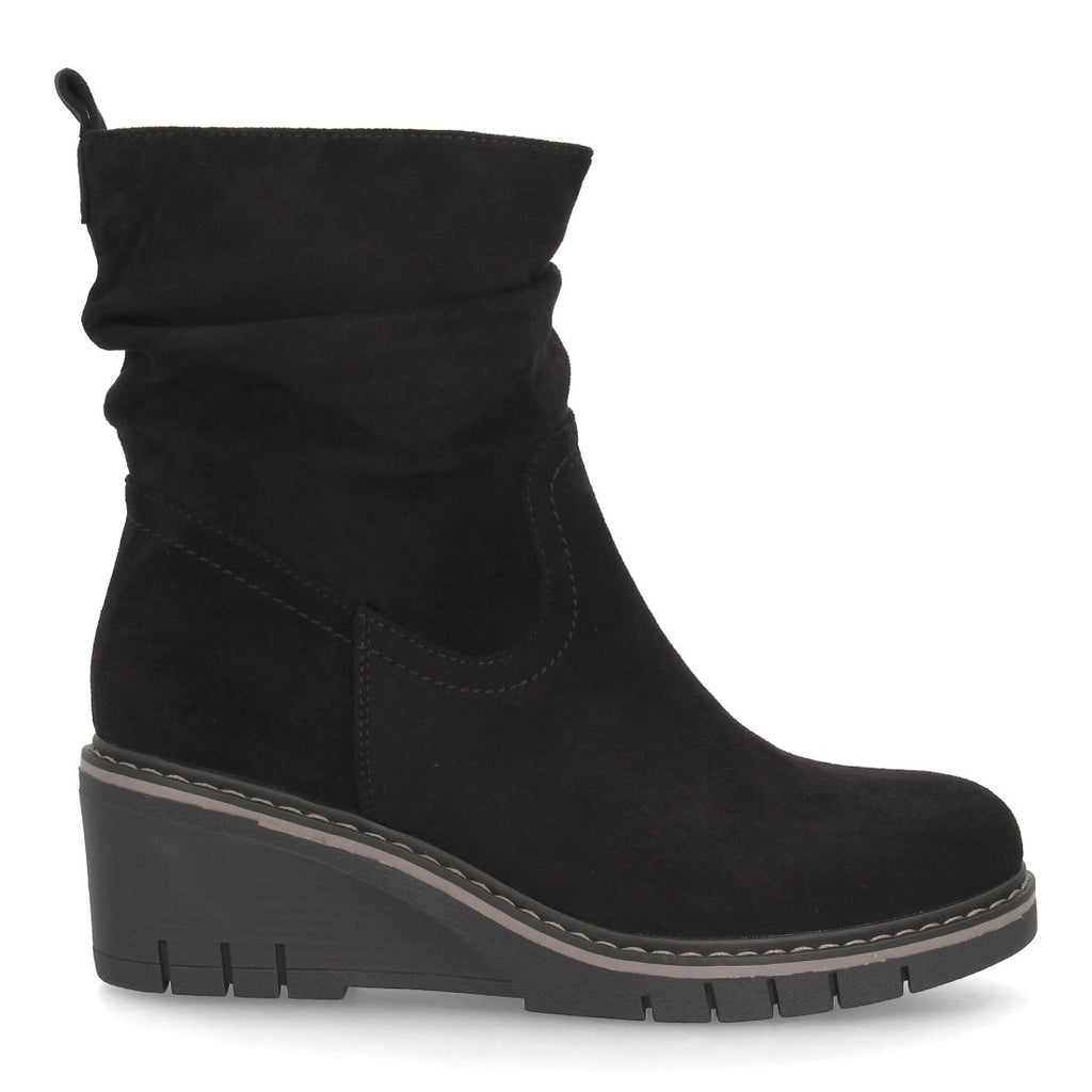 Botines de Mujer con Cuña, Caña Fruncida y Suela Dentada -Negro