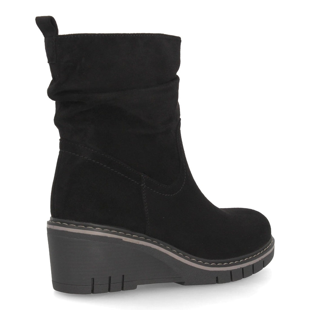 Botines de Mujer con Cuña, Caña Fruncida y Suela Dentada -Negro