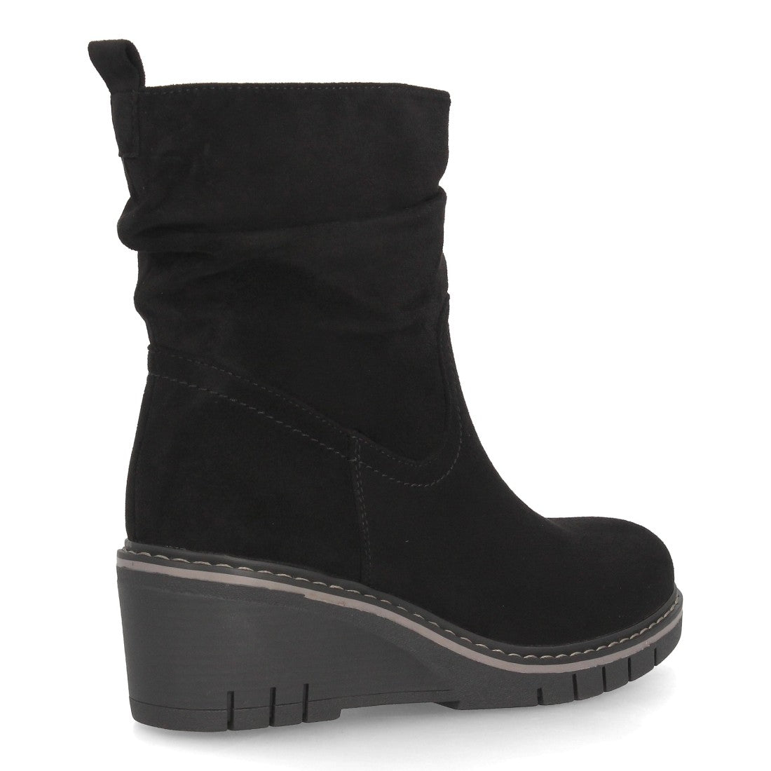 Botines de Mujer con Cuña, Caña Fruncida y Suela Dentada -Negro