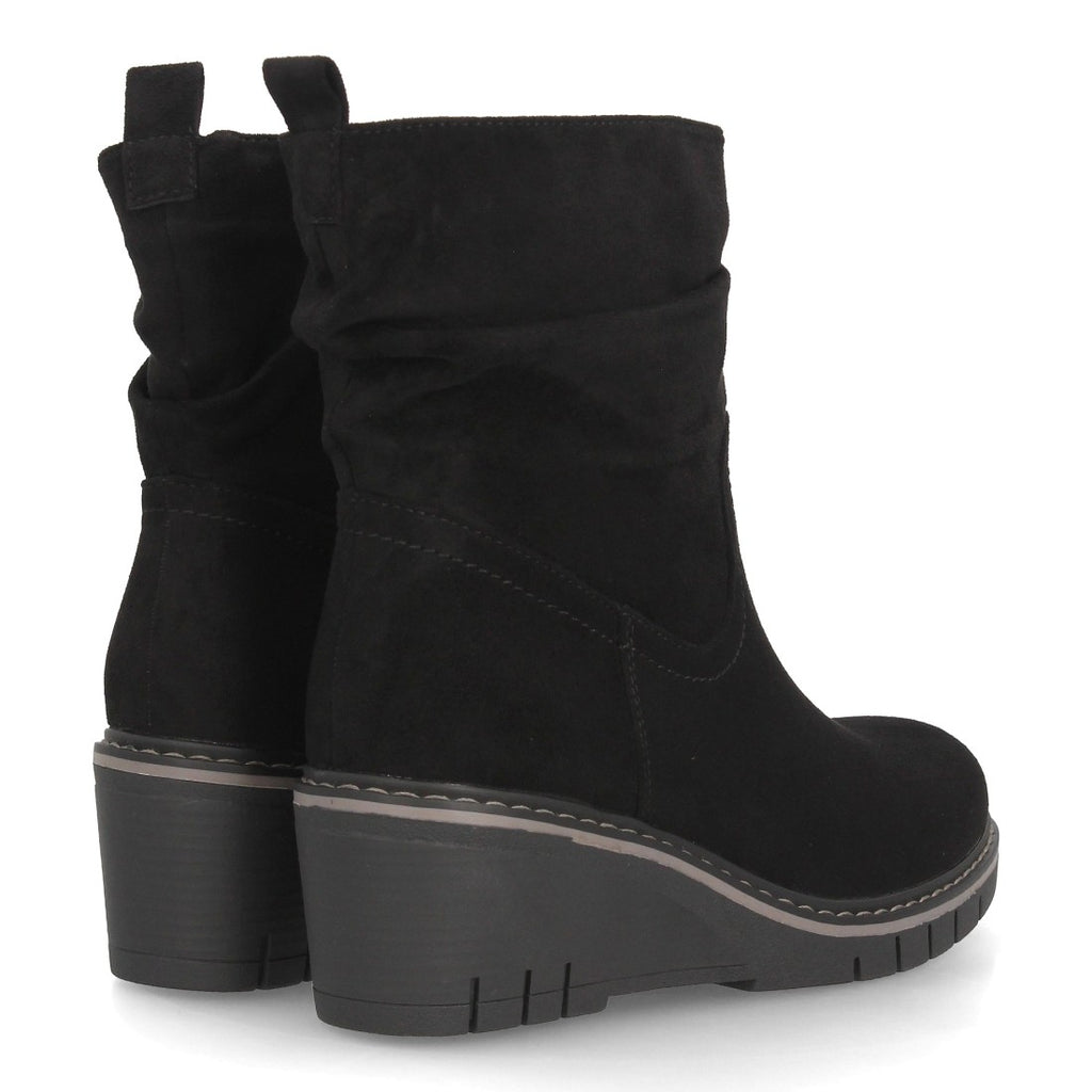 Botines de Mujer con Cuña, Caña Fruncida y Suela Dentada -Negro