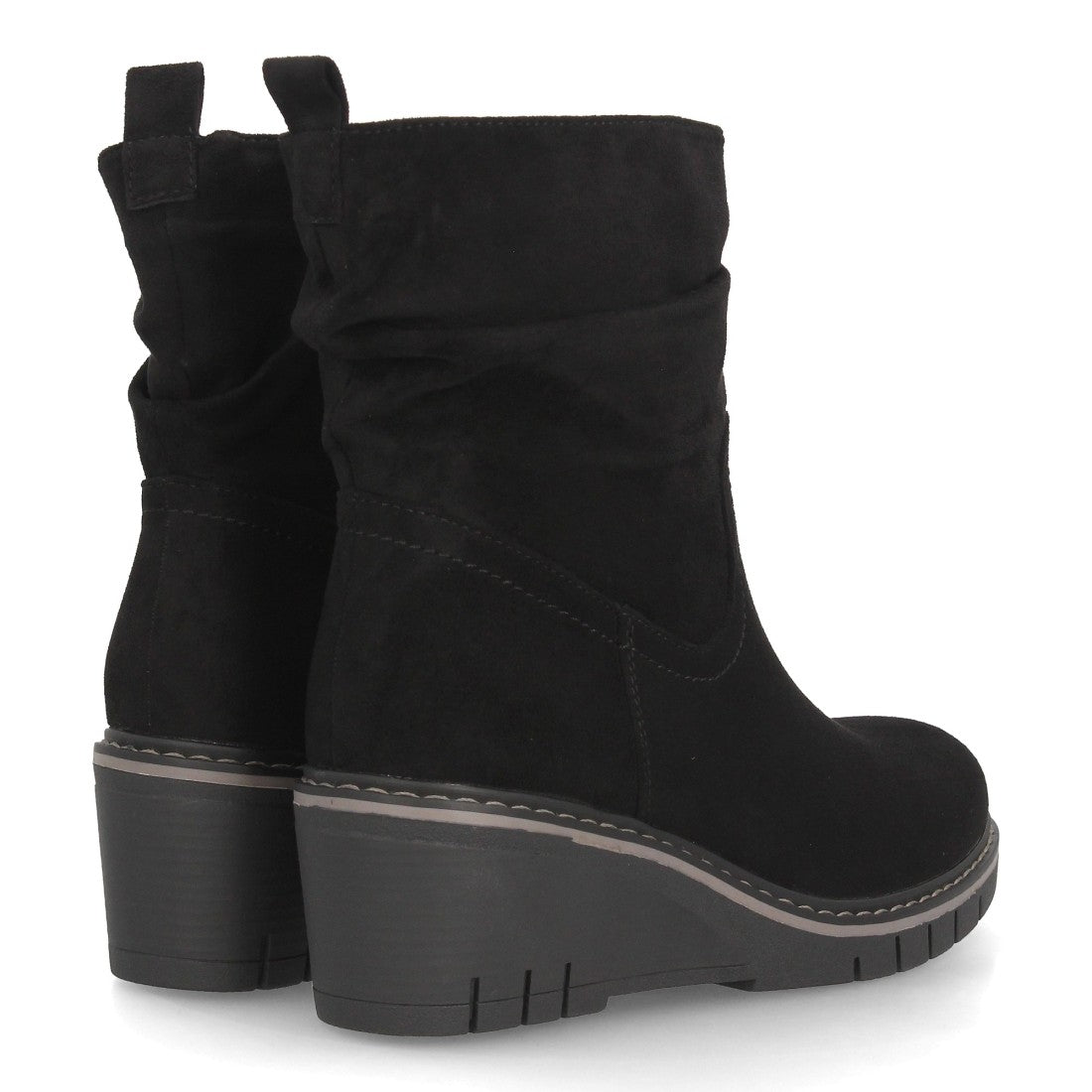 Botines de Mujer con Cuña, Caña Fruncida y Suela Dentada -Negro